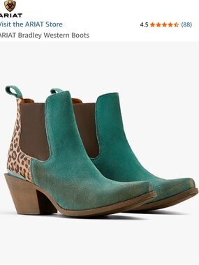 Ariat Green Suede Bradley Ankle Boots with Leopard Heel Accent